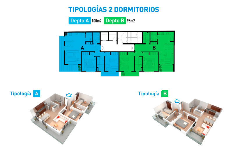 Render interior departamentos 2 dormitorios